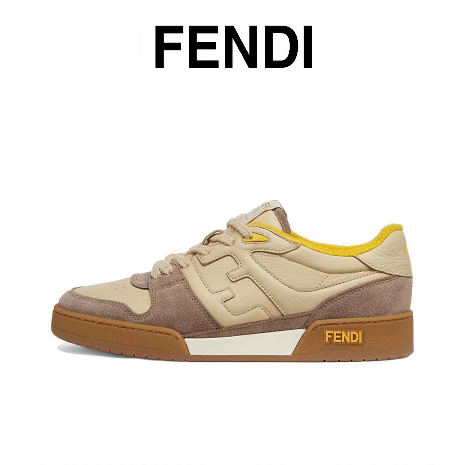 Fendi Match รองเท้าลำลองสำหรับบุรุษและสตรีรองเท้าผ้าใบแฟชั่นสีเบจ