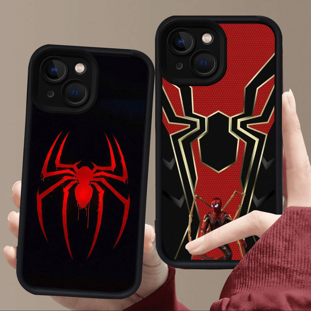 E73 เคส Spider-Man สําหรับซิลิโคนสีดํา iPhone 7 13 6s 6 8 14 Pro Max Plus