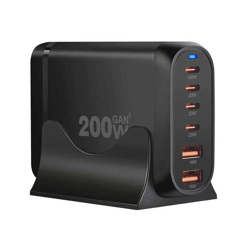 ❥ 200W GAN 2Usb 6พอร์ต + อะแดปเตอร์แปลงไฟ4pd PD 65W แท่นชาร์จเ
