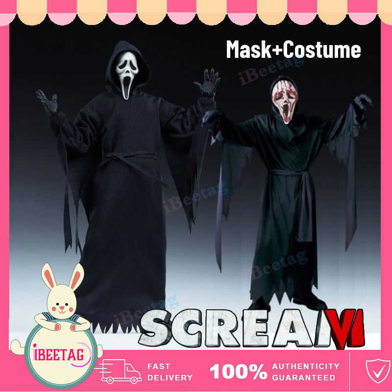 LY Children And Adult Halloween Scream 6 Ghostface Cosplay Costume Horror Death Ghost Face +Jumpsui