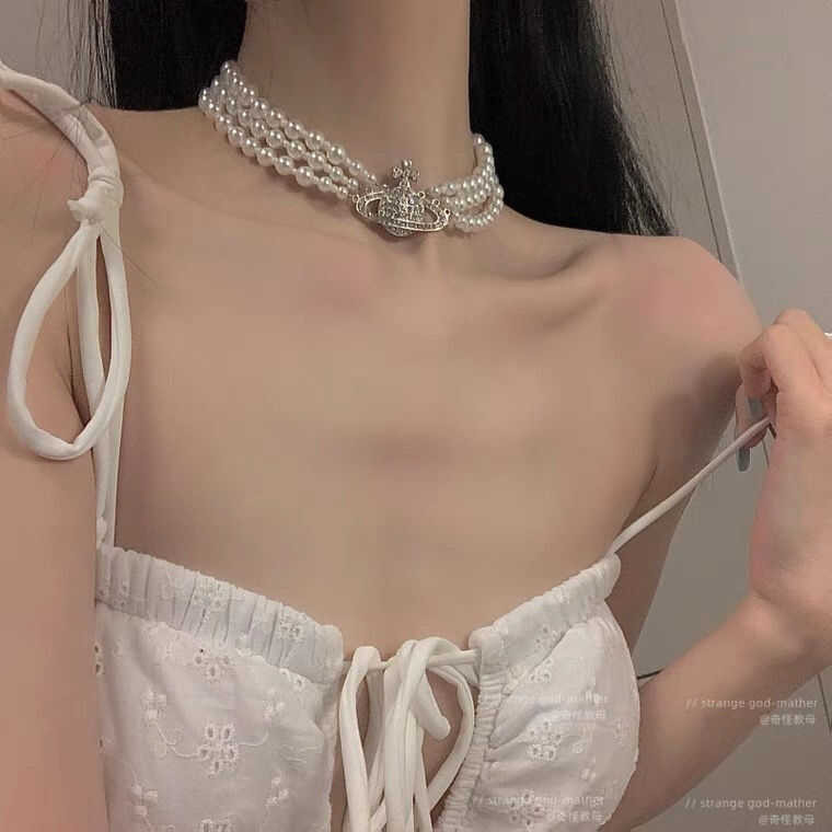 ▣ 【Franco Fashion】Vivienne Light Niche Dia Saturn Pearl สร้อยคอ Choker ปลอกคอส