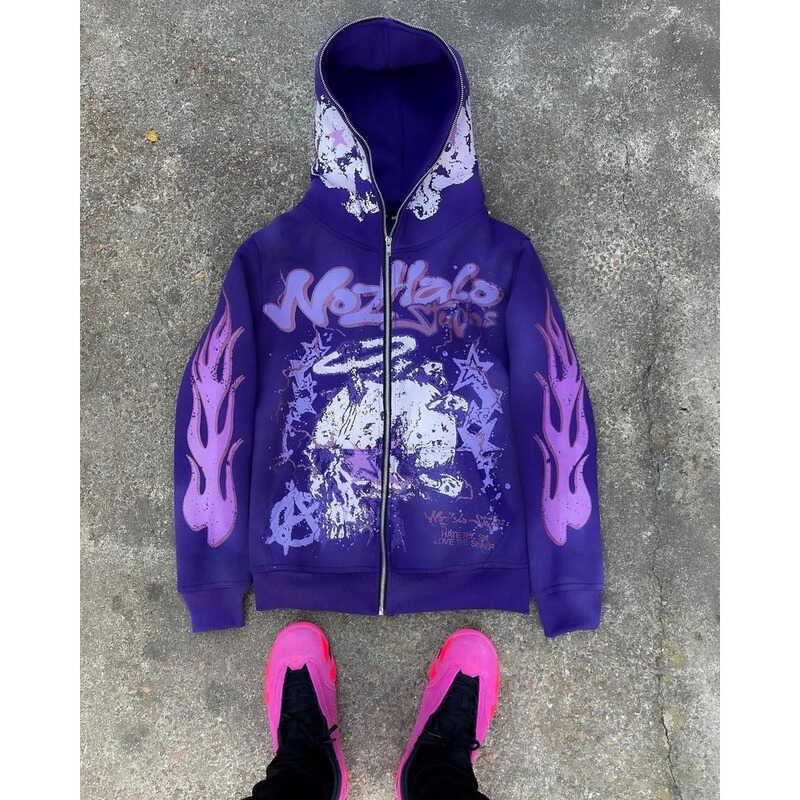 ❤ Haruku Skull Print Graphic Y2k Top Oversized Zip Up Hoodie Couples Hoodies Streetwear Goth Wo