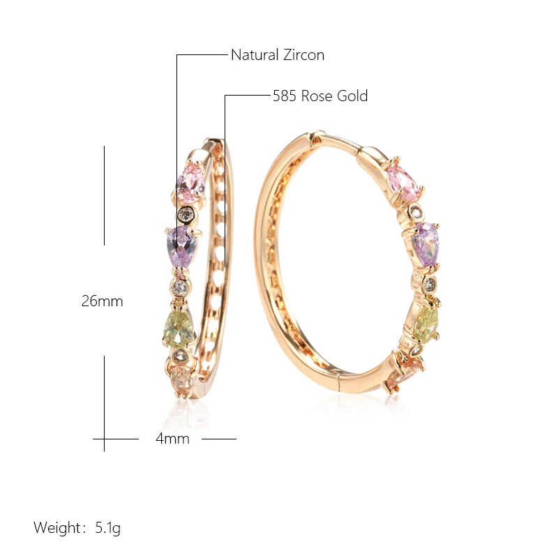 ▣ Wbmqda Fashion Colorful Natural Zircon Hoop Earrings For Women 585 Rose Gold Color Wedding P