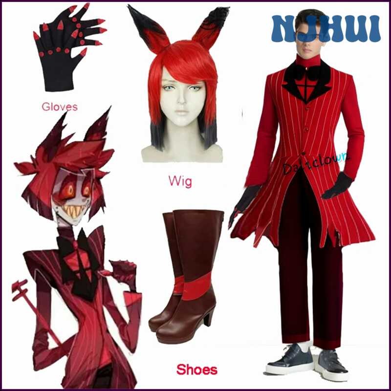 LY NJHUI ALASTOR Cosplay Hazbin Anime Cosplay Costume Wig Ears Hotel Shoes Accessories Halloween Pa