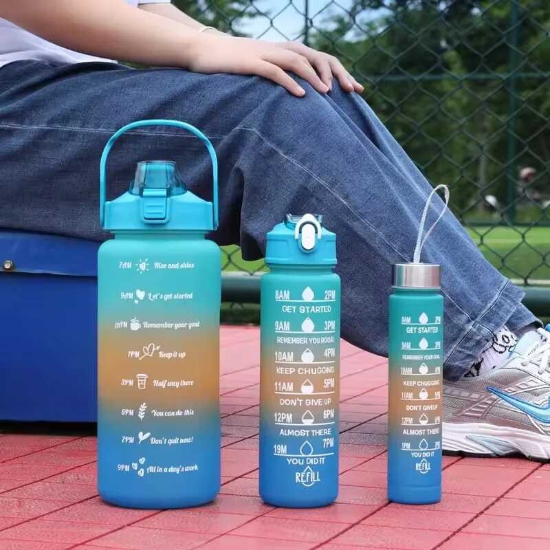 Water Bottle 2 Liter Stay Hydrated Motivated Leakproof Plastic Sport Reminder Times Sports Outdoor F