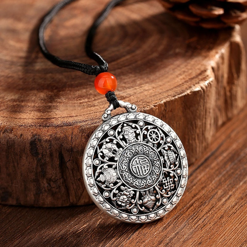 Jf รอบแปดสมบัติ 999 สร้อยคอเงินหรูหรา Niche Retro Design High-End หญิง All-Match เครื่องประดับของขว