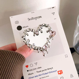 Luxury Love Heart กระจกผีเสื้อโทรศัพท์ Grip Tok Griptok ที่วางเกาหลีสําหรับอุปกรณ์เสริม IPhone ที่วางโทรศัพท์สากล