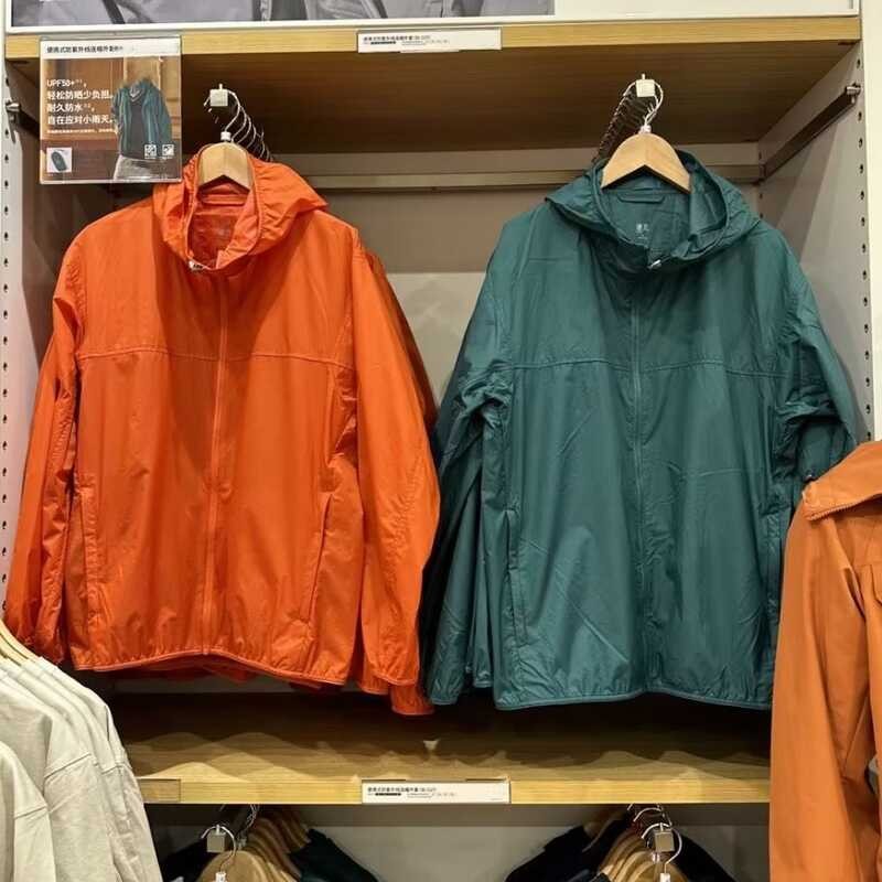 ❤ UNIQLO ชุดชุดกันแดด Upf50สำหรับผู้ชาย,เสื้อผ้าผู้หญิงแจ็คเก็ตมีฮู้ด Uv แบบพกพา Y453773กันน้ำ/
