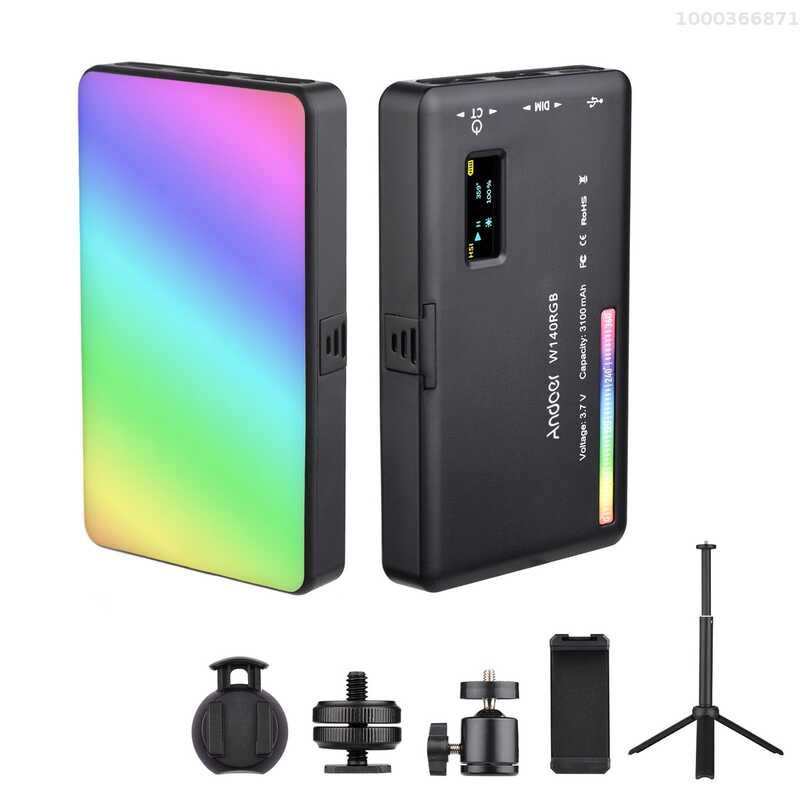 ❤ Andoer ชุดแฟลชวิดีโอ LED W140 Rgb,Cri95ไฟการประชุมทางไกลผ่านระบบวิดีโอแบบพกพา + 2500K-9000K