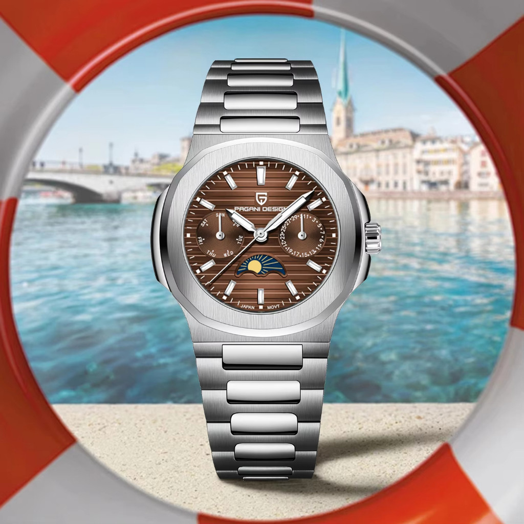 PAGANI DESIGN ควอตซ์นาฬิกาผู้หญิงแฟชั่นหรูหรา 32 มม.สแตนเลสนาฬิกาข้อมือกันน้ํา PD-1786 อัตโนมัติวัน