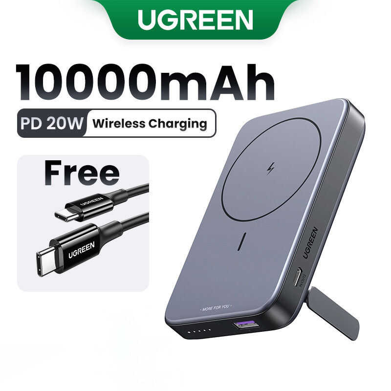 ❤ UGREEN แบตเตอรี่ Power Bank 10000มิลลิแอมป์พร้อมแบตเตอรี่ไร้สายแบบพกพา20วัตต์แบบพับได้