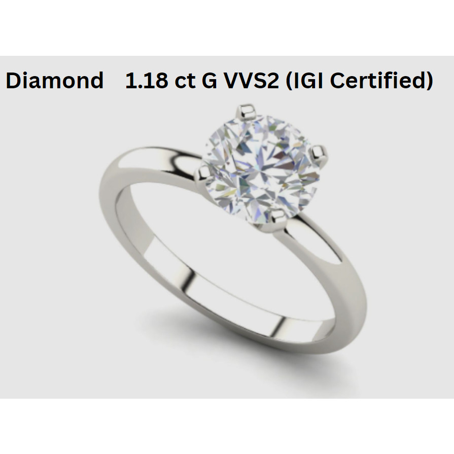 Diamond Solitaire Ring แหวนเพชรแท้ ทองคำ 9K 1.18 ct CVD Diamond น้ำ 97 (G) VVS2 ทองคำ พร้อมใบเซอร์