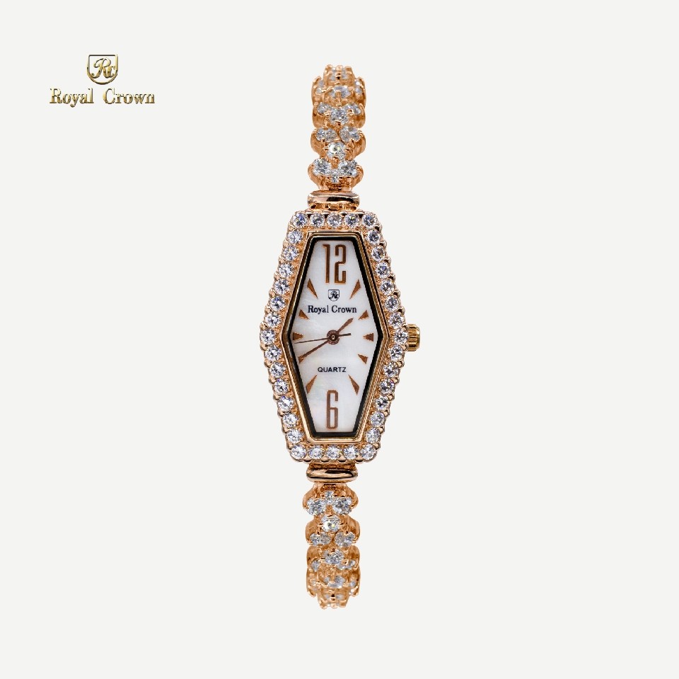 Royal Crown รุ่น 3810L แบรนด์เนมแท้ นาฬิกาข้อมือผู้หญิงเล็กๆกันน้ำ ล้อมเพชร   -  Vayo Jewelry
