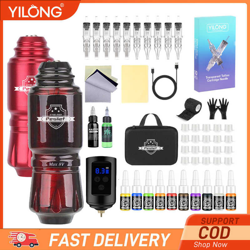 ❤ Yilong【ชุดอัพเกรดใหม่ 2024】เครื่องสัก, ปากกาสักไร้สาย, อุปกรณ์ปากกาอินเตอร์เฟส RCA ไฟฟ้าของญี