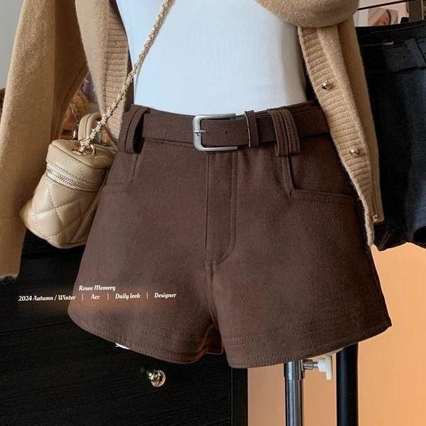 ผ้าขนสัตว์ขนาดบวกอารมณ์แฟชั่นกางเกงขาสั้นลําลองผู้หญิงสไตล์ใหม่เอวสูง