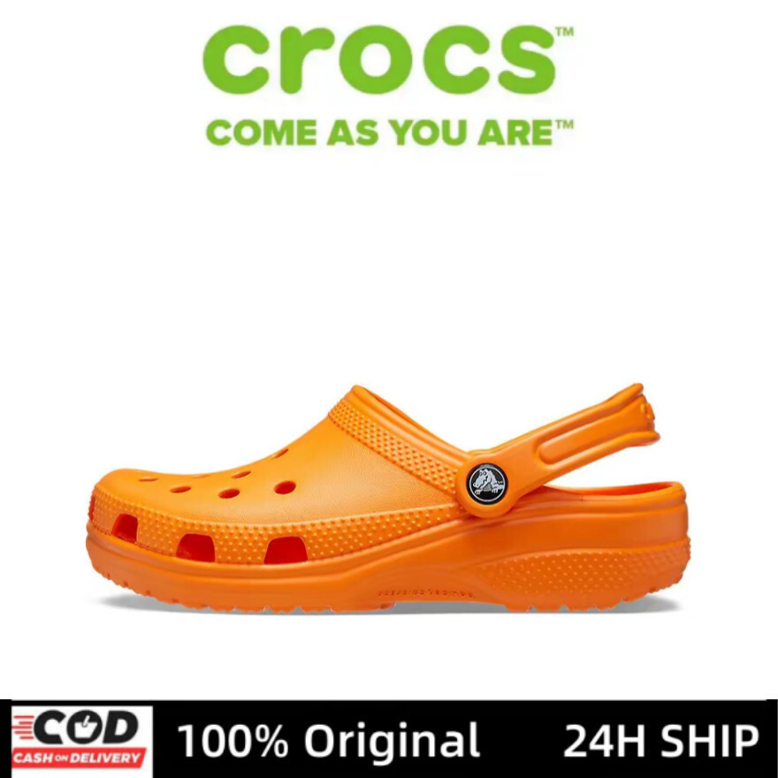 Crocs คลาสสิก Clog EVA สีส้มปานกลางแนวโน้มกลางแจ้งรองเท้าสำหรับผู้ชายและผู้หญิง 10001-83A