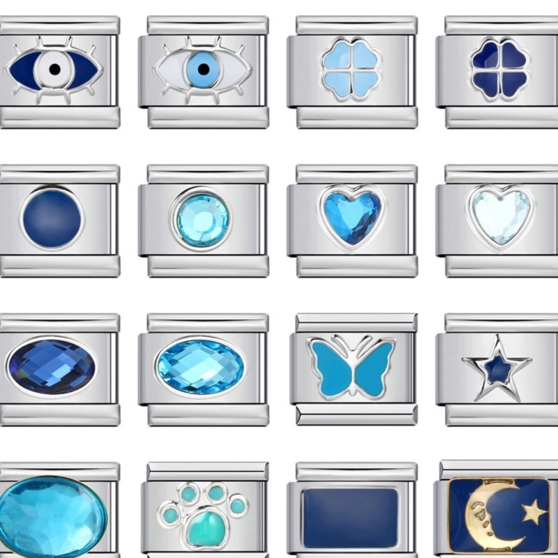 Simple Blue Heart รอบ Ellipse ผีเสื้อ Star Italian Charm Link Fit 9 มม.สร้อยข้อมือสแตนเลส DIY ทําลูกปัด