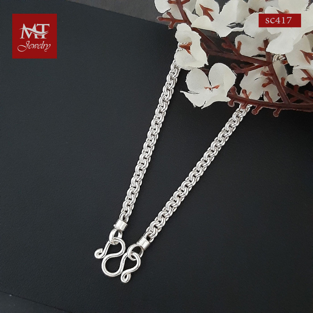 MT สร้อยคอเงินแท้ ลายห่วงคู่ หนา 3.8 -4 มม ยาว 24, 26 นิ้ว ห้อยพระ 3, 5 องค์ สร้อยผู้ชาย (sc417) MT