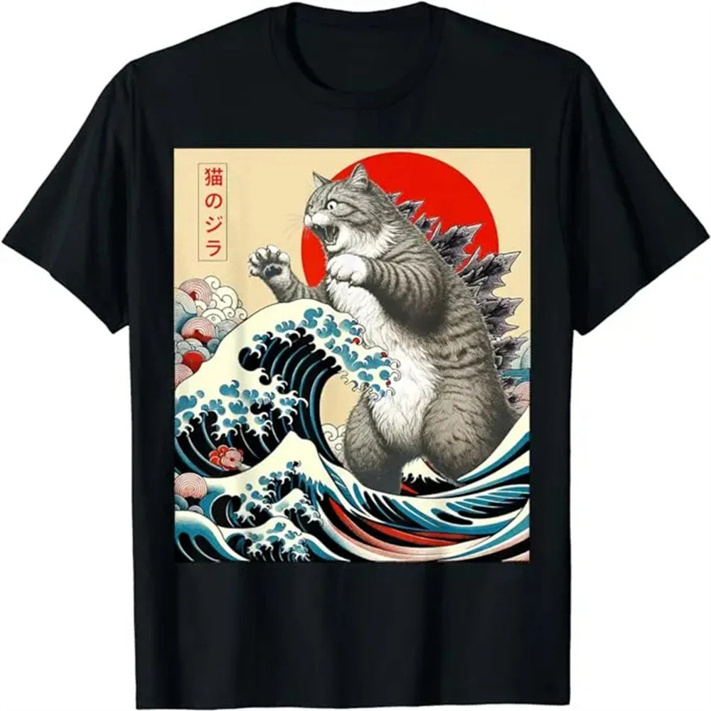 Catzilla Cat ญี่ปุ่น Art เสื้อผ้าฝ้ายคุณภาพสูงผู้ชาย harajuku กราฟิก Breathable ผู้หญิง Gothic คลาสสิกเสื้อ kawaii Vintage Punk Pop วัฒนธรรม hip hop ดิจิตอล