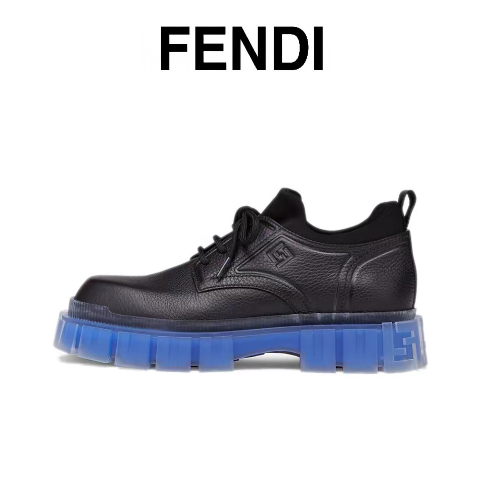 Fendi Force รองเท้าหนังส้นหนาสวมใส่สบายสำหรับผู้ชายและผู้หญิงรองเท้าลำลองสีดำ
