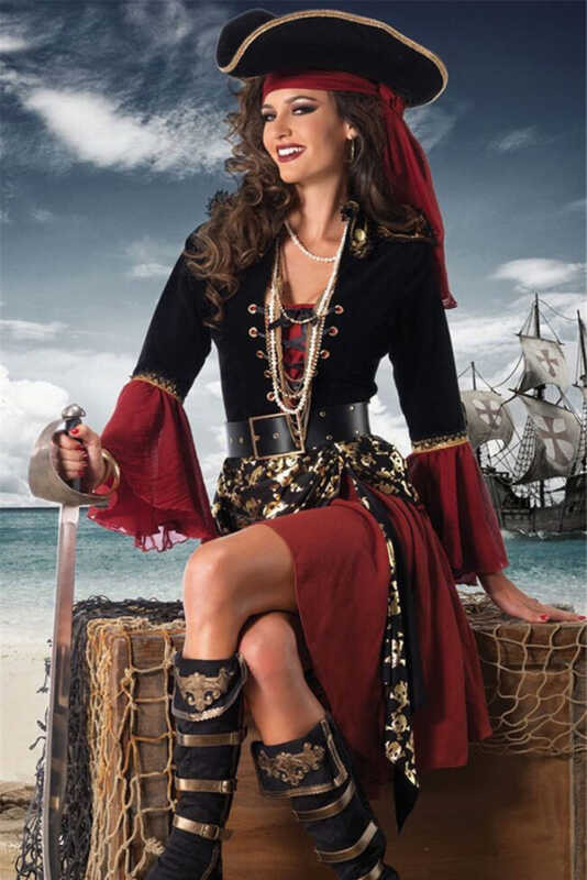 LY Ataullah Female Caribbean Pirates Captain Costume Halloween Role Playing Cosplay Suit Medoeval G