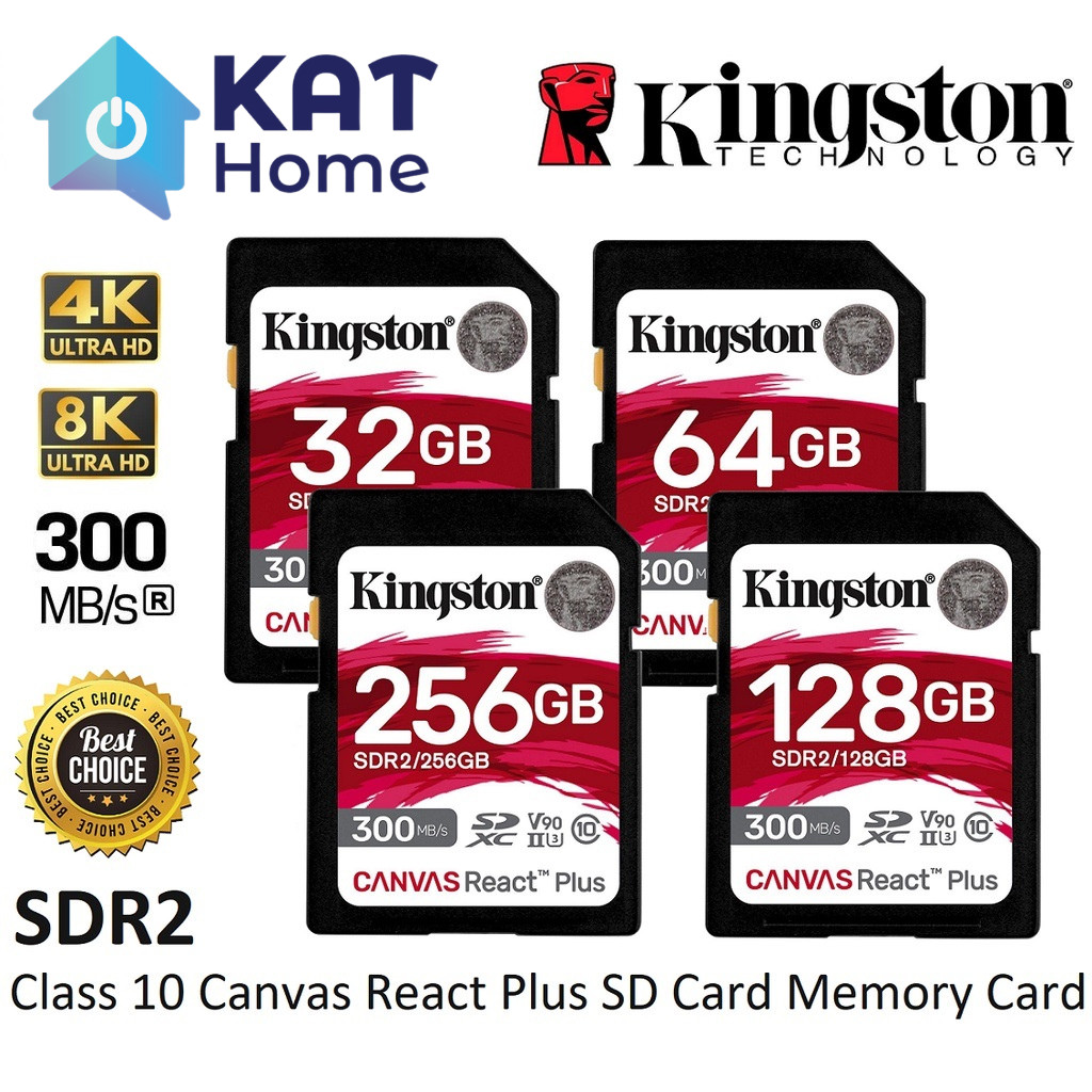KINGSTON SDR2 CANVAS REACT PLUS CLASS 10 SD CARD การ์ดหน่วยความจําสําหรับ UHD-II 4K/8K PROFESSIONAL 