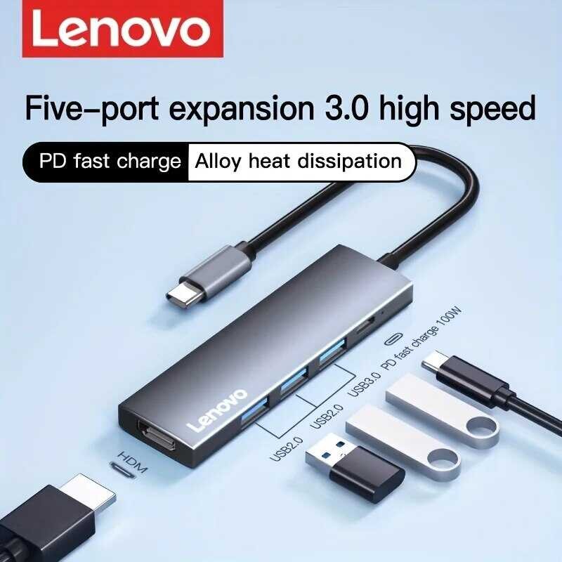 Lenovo ฮับ5 In 1 USB C พร้อม4k Hdmi, ส่งกำลังไฟ100วัตต์, พอร์ตข้อมูล3 Usb-A อะแดป