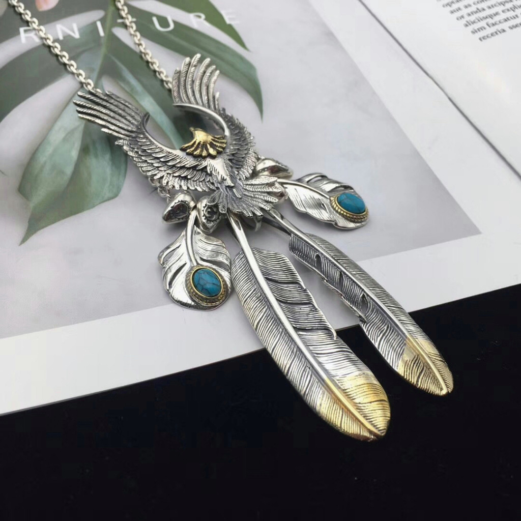 925 Sterling Silver Necklace Takahashi Goro Feather Eagle Feather Necklace for Men and Women