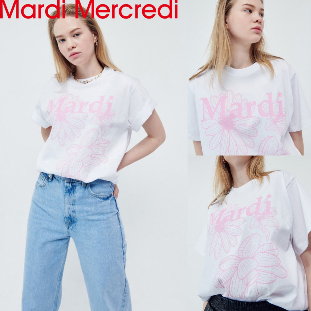 2024 [MARDI Mercredi] TSHIRT TRIPLE FLOWER_WHITE PINK / สินค้า KR แท้ 100% / จัดส่งรวดเร็วจาก KR!