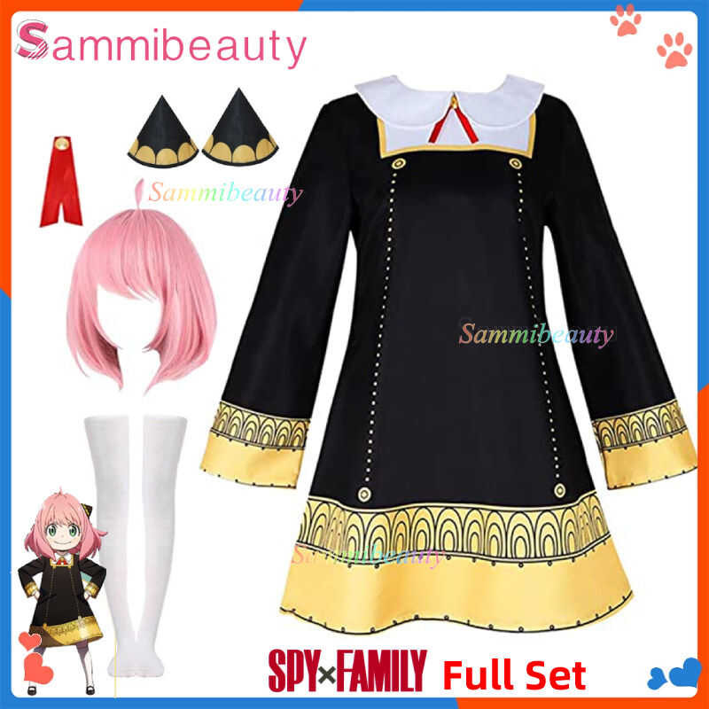 LY 【Ready Stock】Spy X FAMILY Cosplay Costume Anya Forger Dress Suit Women Girls Wig Set Halloween P