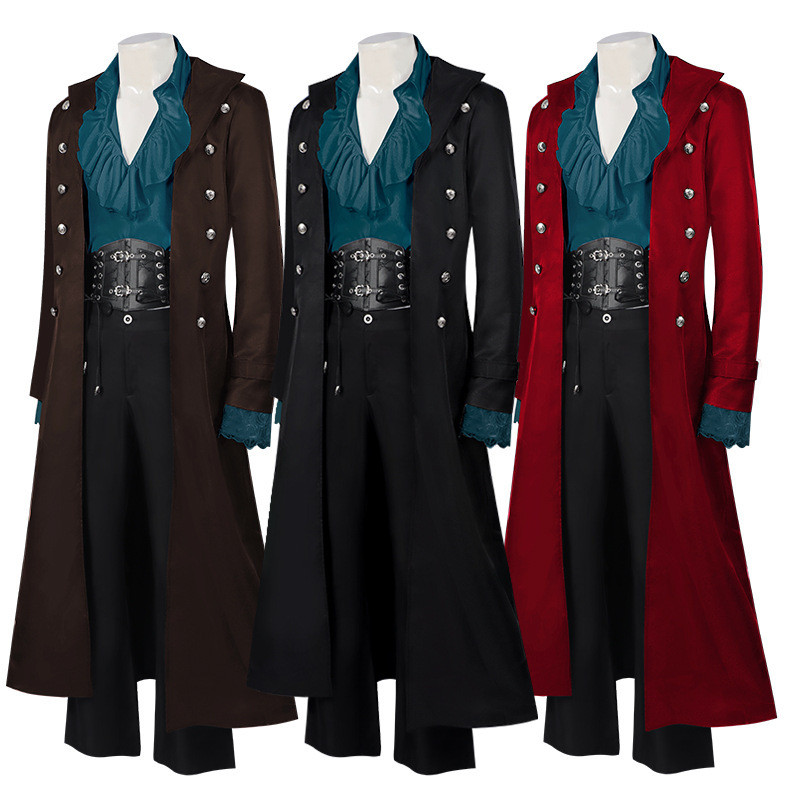 Mantianyu Mens Steam Long Coat Gothic Windbreaker Victorian Era Shirt Set