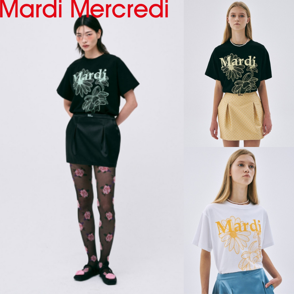 2024 [MARDI Mercredi] TSHIRT TRIPLE FLOWER_5color / สินค้า KR แท้ 100% / จัดส่งรวดเร็วจาก KR!