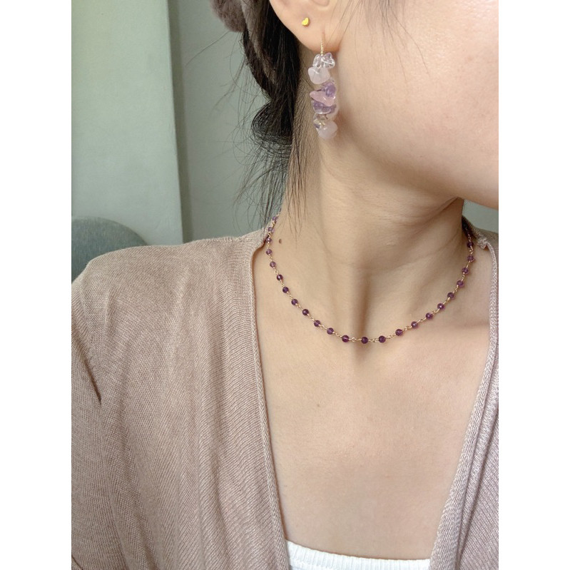 M&w Amethyst สร้อยคอสอดไส้ทอง 14k