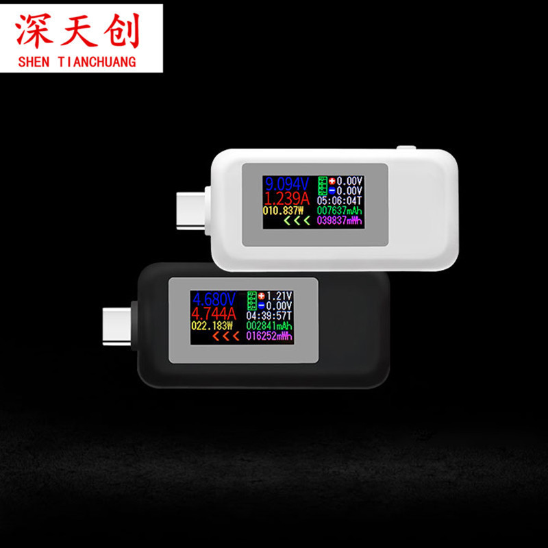 Type-c Two-Way Tester หน้าจอสี USB Current Voltage Tester USB-C Two-Way Tester