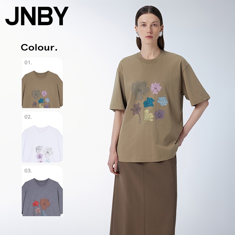 ♞JNBY เสื้อยืดผู้หญิงคอตตอนทรงหลวม Cotton T-shirt 5O4113540 EFB