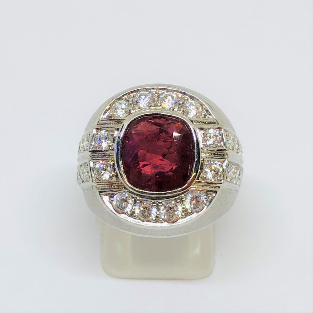 แหวนเงิน size 55; แหวนเงิน พลอยแดงแอฟริกา เพชรสวิส SA365