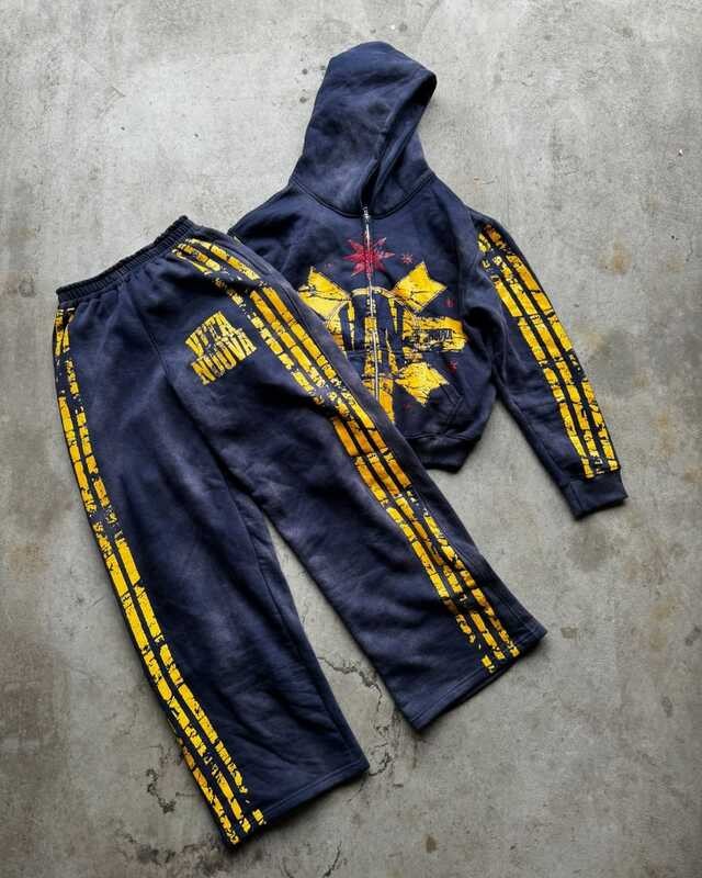 Y2k Haruku Gothic Trend Retro Oversized Sportswear Striped Print Design Men Sets American Hip Hop Fa