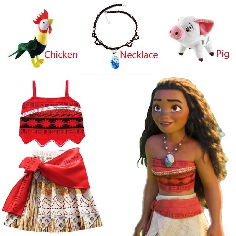 LY Moana Dress Kids Cosplay Girls Clothes Princess Vaiana Dress Children Birthday Party Costume Wit
