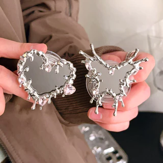Luxury Love Heart กระจกผีเสื้อโทรศัพท์ Grip Tok Griptok ที่วางเกาหลีสําหรับอุปกรณ์เสริม IPhone ที่วางโทรศัพท์สากล