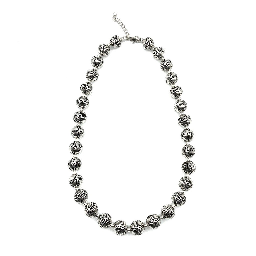 กรุณาสอบถามสต๊อคก่อนสั่งซื้อสร้อยคอลูกประคำเงินตอกฉลุลายมือประสาน เงินแท้ 925 [NFS0001]