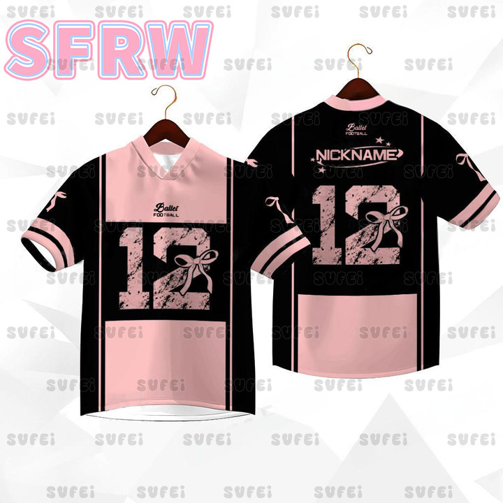 Free Custome Street Style Jersey Unisex แขนสั้น V คอจํานวนพิมพ์ผู้หญิงโบว์เสื้อยืด Plus ขนาด Coquett