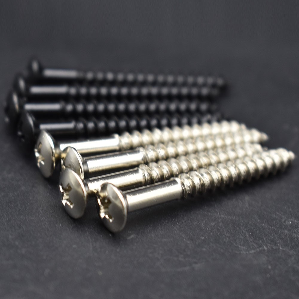 4ชิ้นสกรูกีตาร์คอแผ่นยึดสกรู4.8x45มิลลิเมตรสําหรับอุปกรณ์กีตาร์สีดํา/โครเมี่ยม