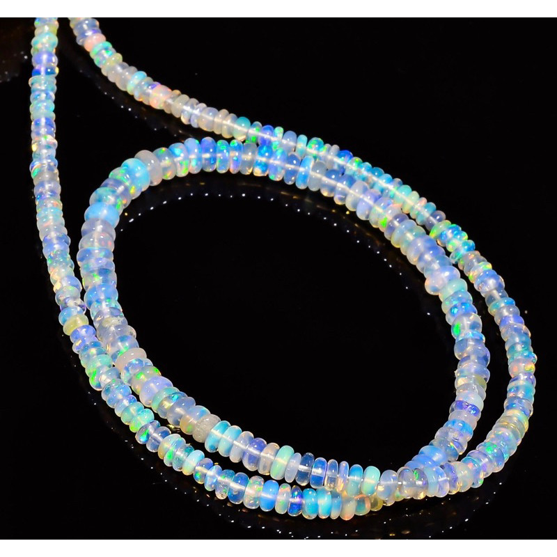 1 Strand 15.5 inch Long Ethiopian Opal Non-Faceted Rondelle Shape Graduated Size 3.25mm to 4.75mm,