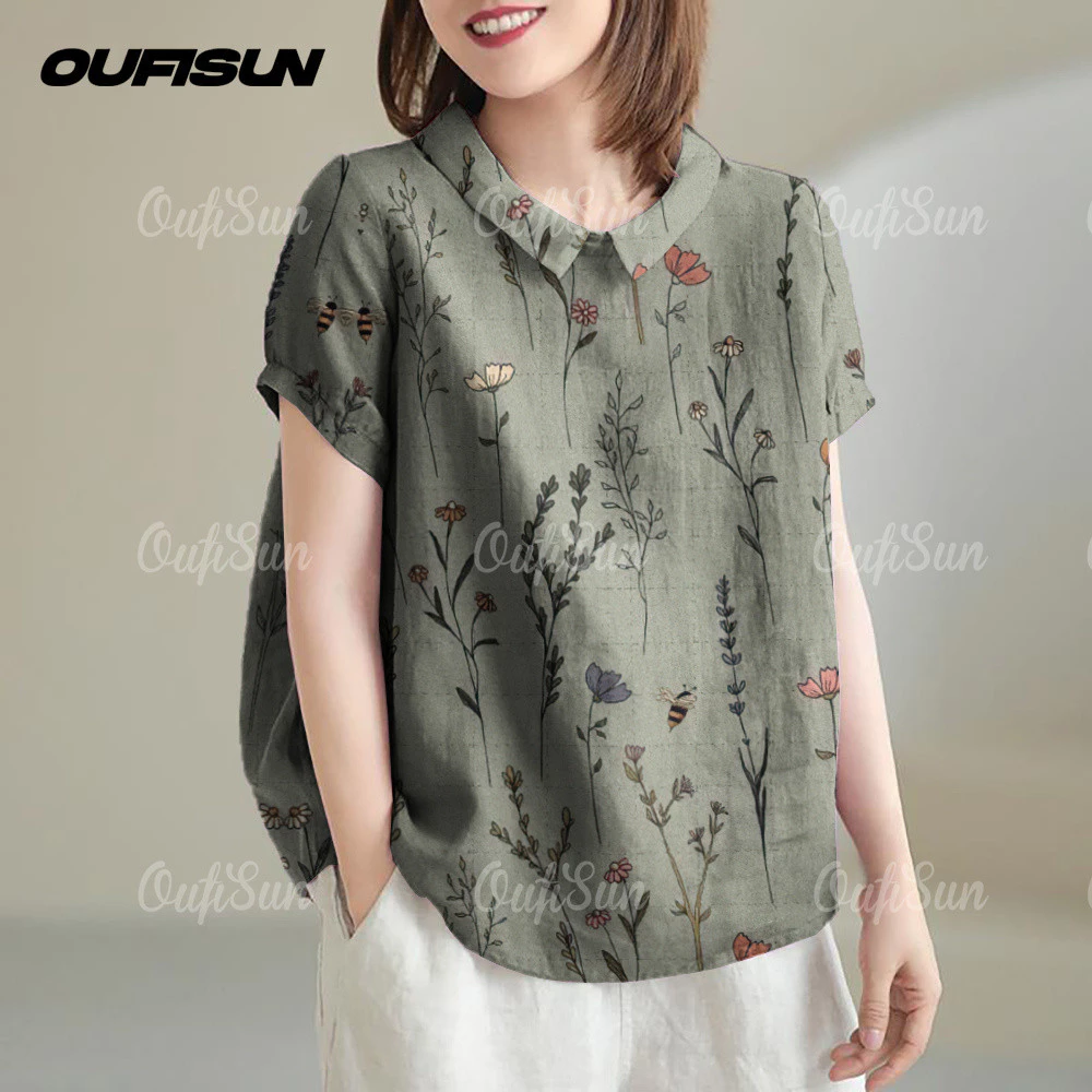 เสื้อลายดอกผู้หญิง เสื้อเชิ้ตผ้าฝ้าย เสื้อฮาวายแขนสั้น thumbnail 6
