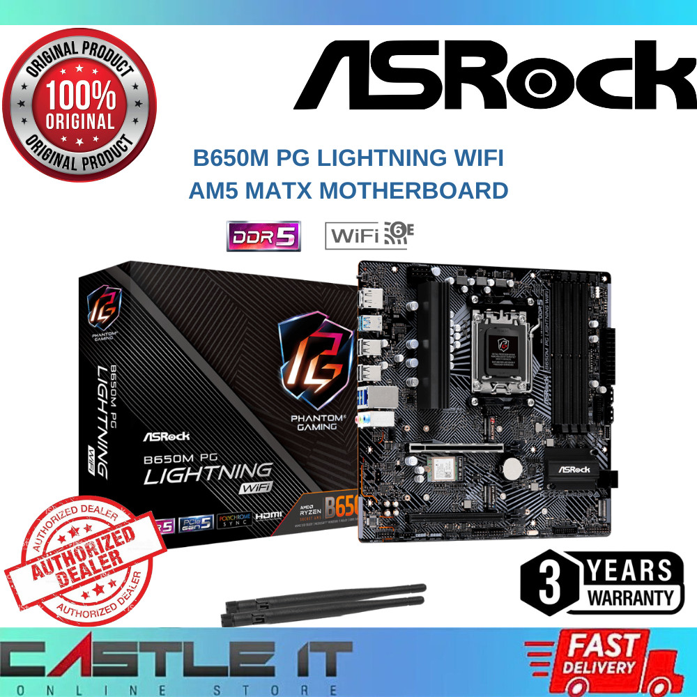 Asrock B650M PG Lightning WiFi AM5 เมนบอร์ด AMD Ryzen รองรับเมนบอร์ด MATX ประสิทธิภาพสูง