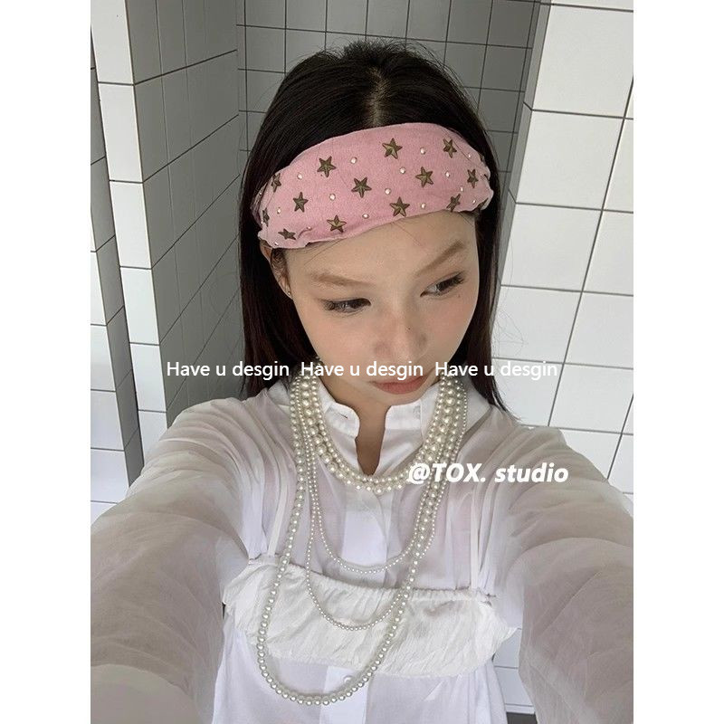 มี u desgin
 Ins สไตล์ Niche Design Pink Rivets Star แถบคาดศีรษะแถบคาดศีรษะอุปกรณ์เสริมผม Headdress All-Match อารมณ์ High Crane ผม Seam