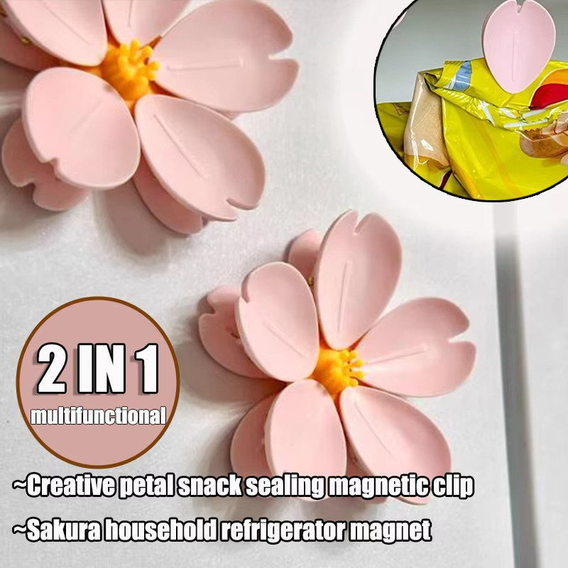3ชิ้นมัลติฟังก์ชั่สร้างสรรค์ซากุระคลิปแม่เหล็กน่ารักเก็บอาหารไม่ซ้ํากลีบคลิปบ้านแม่เหล็กตู้เย็นแม่เหล็กครัวอาหารคลิปปิดผนึก