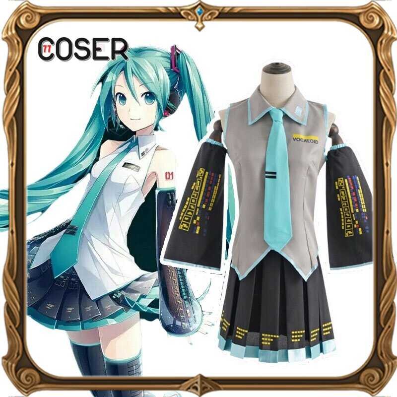 LY 【Coser 77】Vocaloid Miku Cosplay Wig Costume Japan Midi Dress Beginner Future Miku Cosplay Female