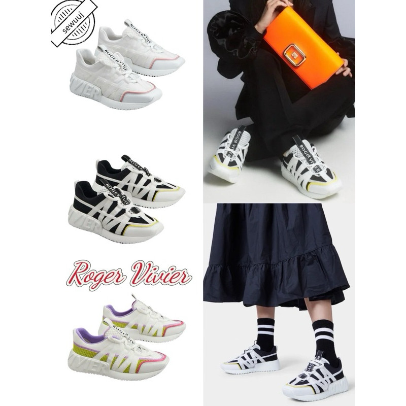 รองเท้ากีฬาและลำลอง Roger Vivier แท้ โลโก้ตาข่าย Low Cut