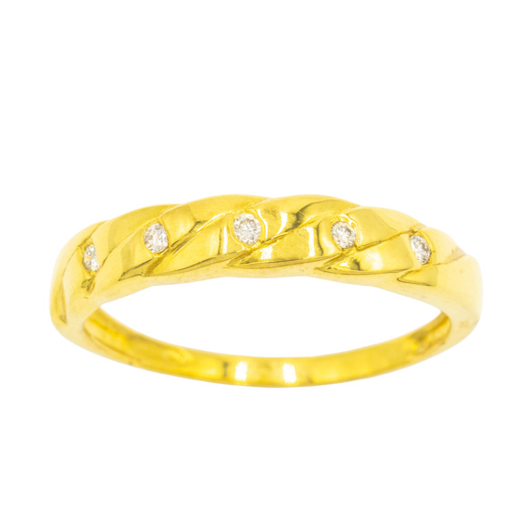 Happy Jewelry แหวนเชือกเรียบๆ ประดับเพชร 3 เม็ด แหวนเพชรแท้ ทองแท้ 37.5% (9K) ME666